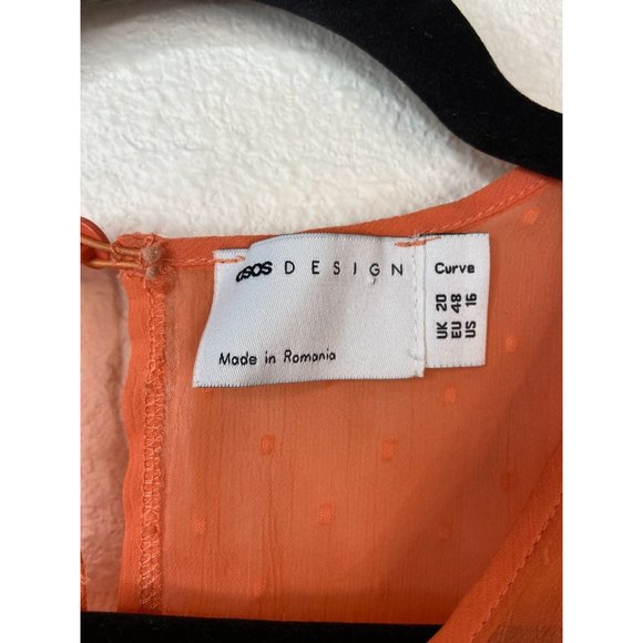 ASOS design women's 16 coral orange fit and flare knee length lined sundress - Picture 2 of 7